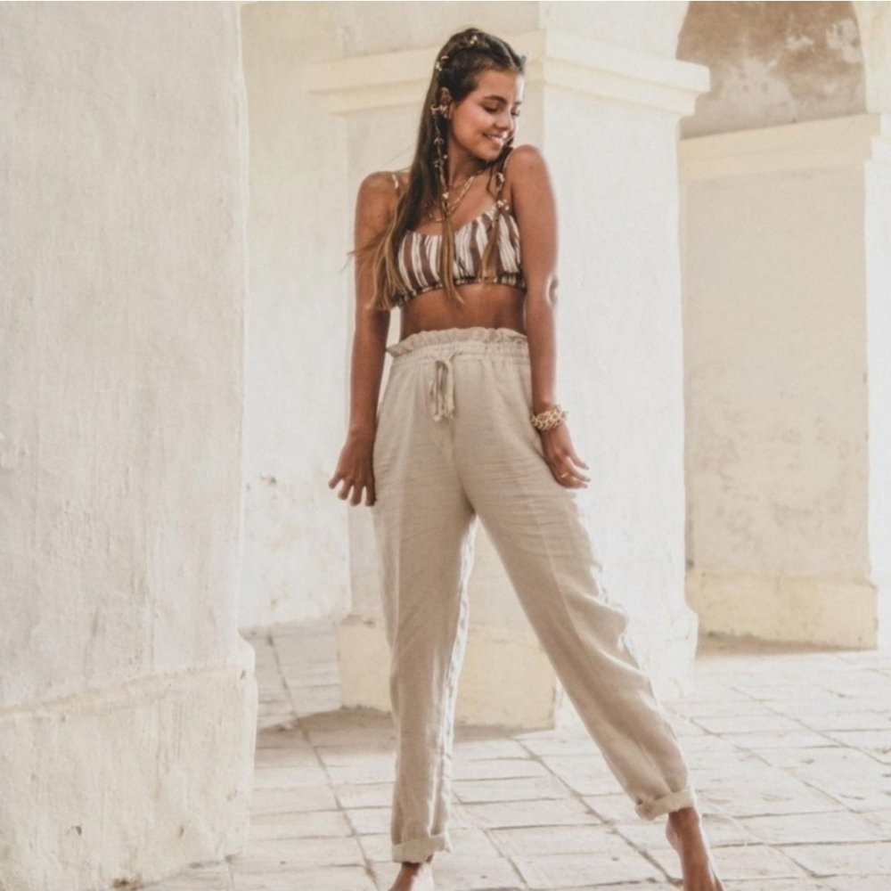 H&M x LemLem Striped Crop Linen Beachy Coastal Crop Top - Picture 2 of 9
